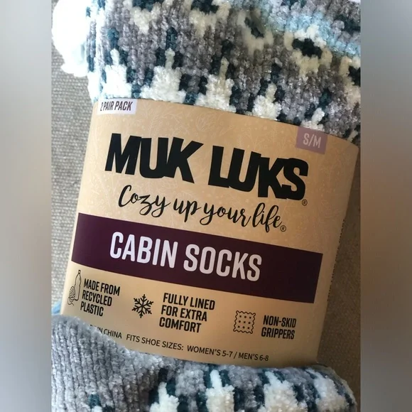Muk Luks Two Pack Cabin Sock, Size Small/Medium New In Packaging - Picture 5 of 5